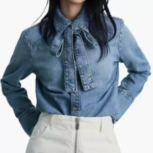 Denim Shirt with Bow